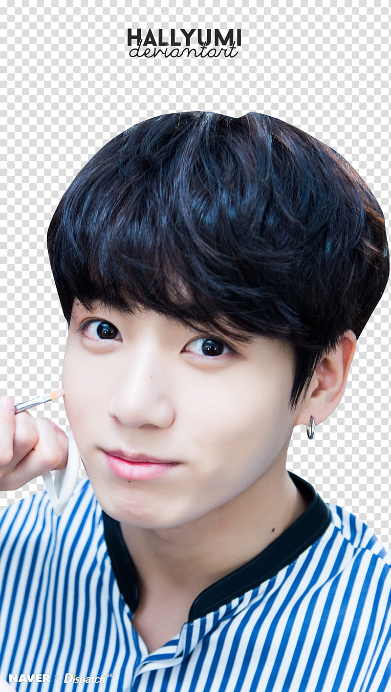 JungKook, man in white and blue striped shirt transparent background PNG clipart