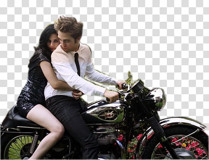 Robsten, man and woman riding motorcycle transparent background PNG clipart