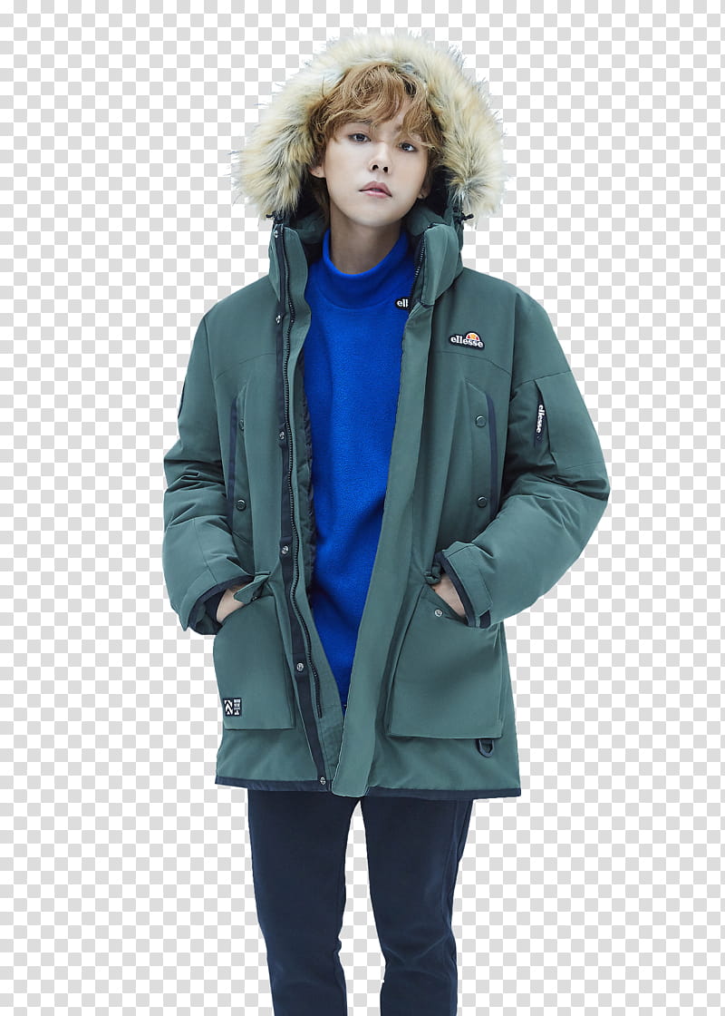 WINNER HIGHCUT, man wearing teal parka coat transparent background PNG clipart