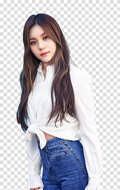GFRIEND SEASON GREETINGS , woman wearing white dress shirt with blue denim bottoms transparent background PNG clipart