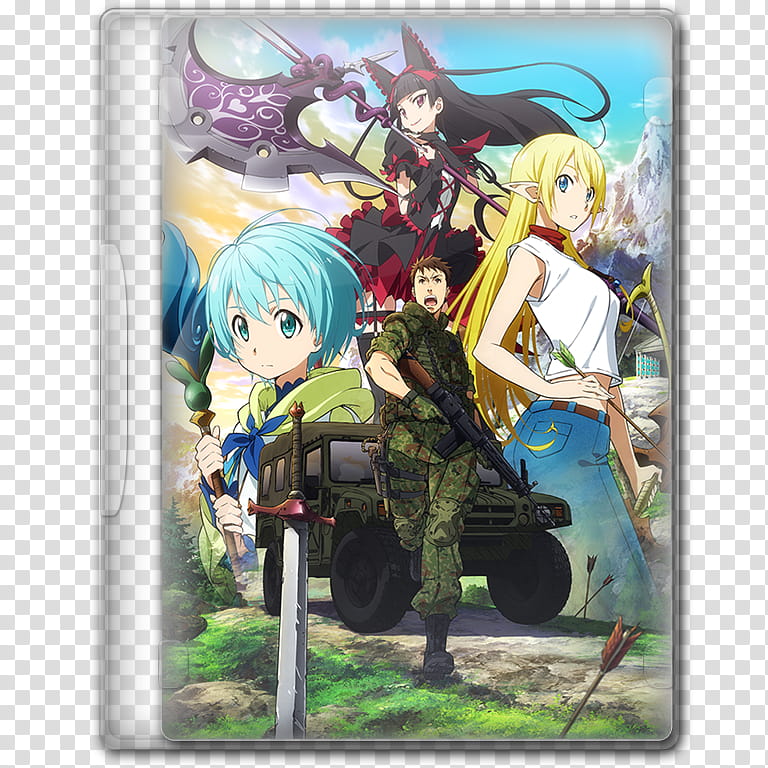 Anime  Summer Season Icon , Gate; Jieitai Kanochi nite, Kaku Tatakaeri, v, anime character poster transparent background PNG clipart
