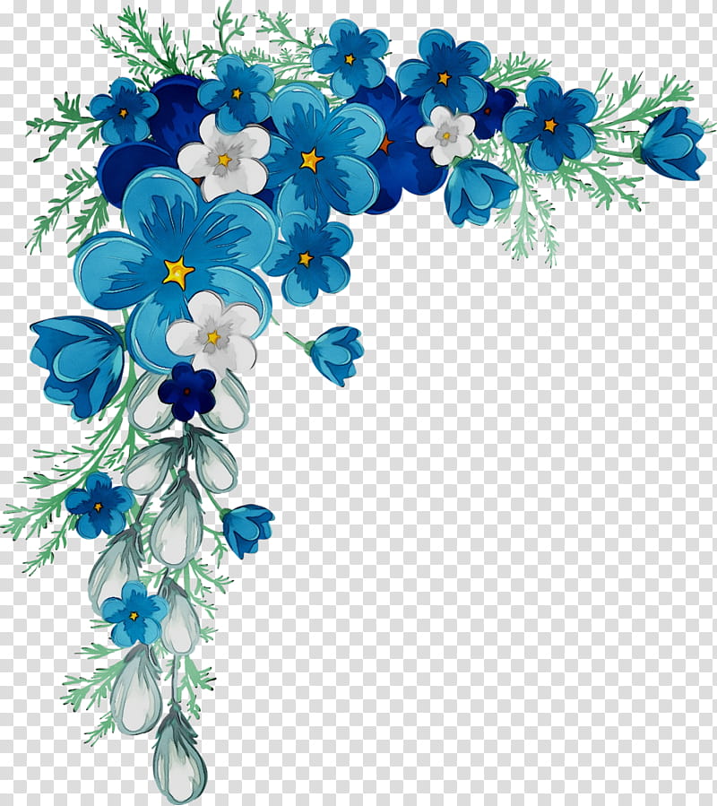Blue Flower Borders And Frames, Floral Design, Aqua, Flower Bouquet, Drawing, Green, Cut Flowers, Plant transparent background PNG clipart