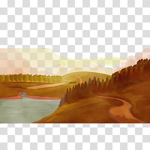 nature sky natural landscape yellow morning, Watercolor, Paint, Wet Ink, Hill, Horizon, River, Sunlight transparent background PNG clipart thumbnail
