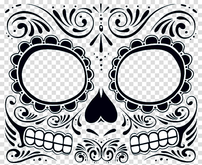 Day of the Dead Tutorial, black and white skull illustration transparent background PNG clipart