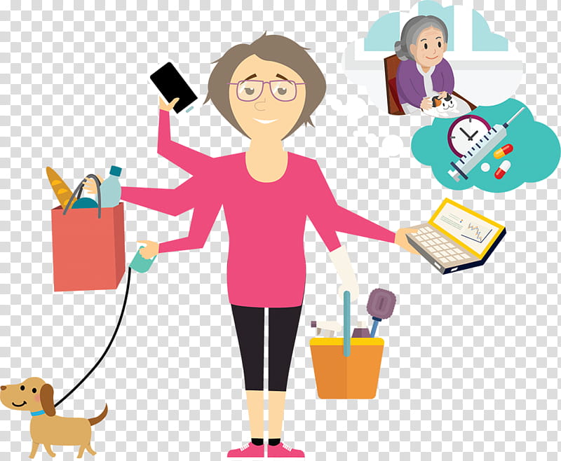 Family Walking, Caregiver, Caregiver Burden, Cartoon, Woman, Human, Sharing, Dog Walking transparent background PNG clipart
