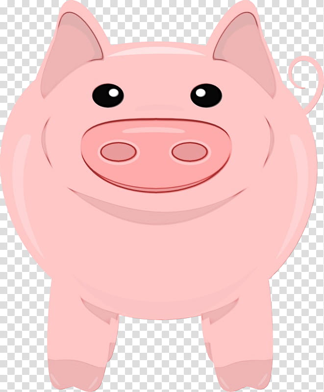 cartoon pink snout suidae, Watercolor, Paint, Wet Ink, Cartoon, Live, Domestic Pig, Smile transparent background PNG clipart