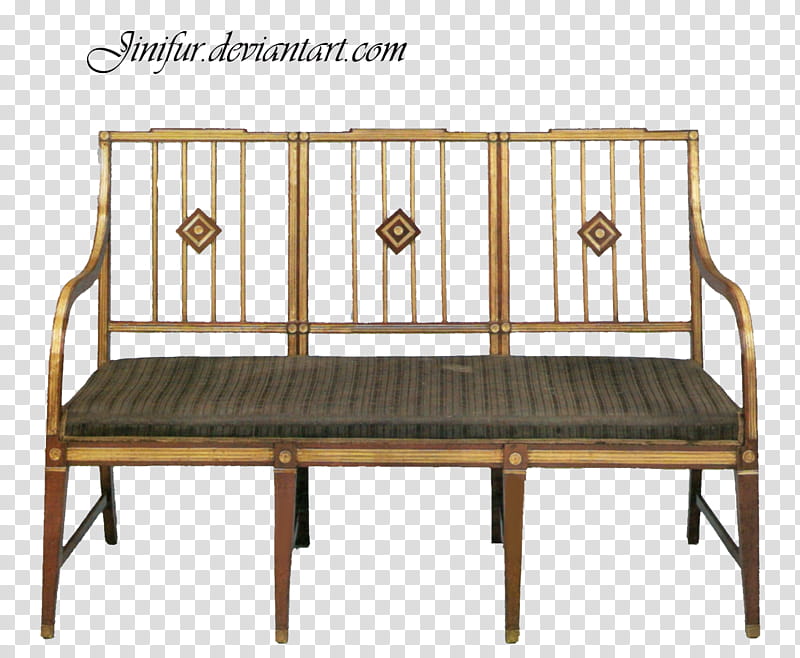 Antique furniture in , gray padded bench with gray metal frame transparent background PNG clipart