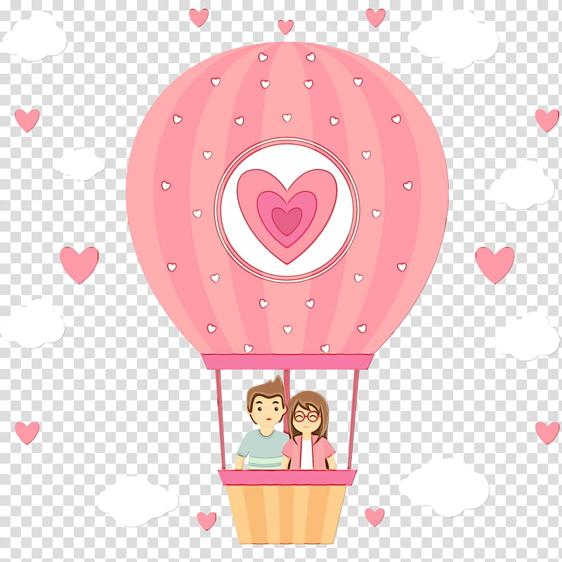 Hot air balloon, Watercolor, Paint, Wet Ink, Love, Heart, Gift, Couple transparent background PNG clipart