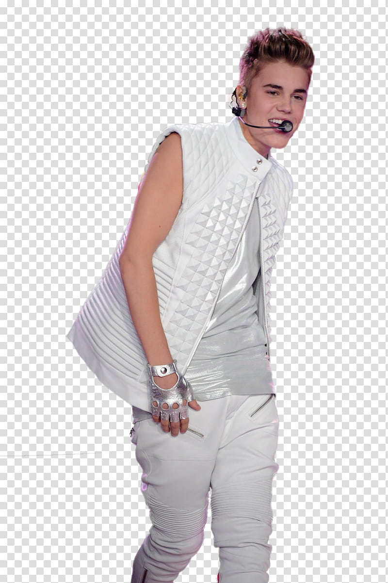 Justin Bieber, Justine Beiber wearing white vest and pants transparent background PNG clipart