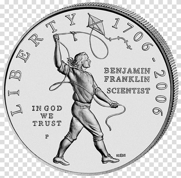 Silver Circle, United States Of America, Dollar Coin, Scientist, United States Dollar, Benjamin Franklin Drawing Electricity From The Sky, United States Onedollar Bill, United States Mint transparent background PNG clipart