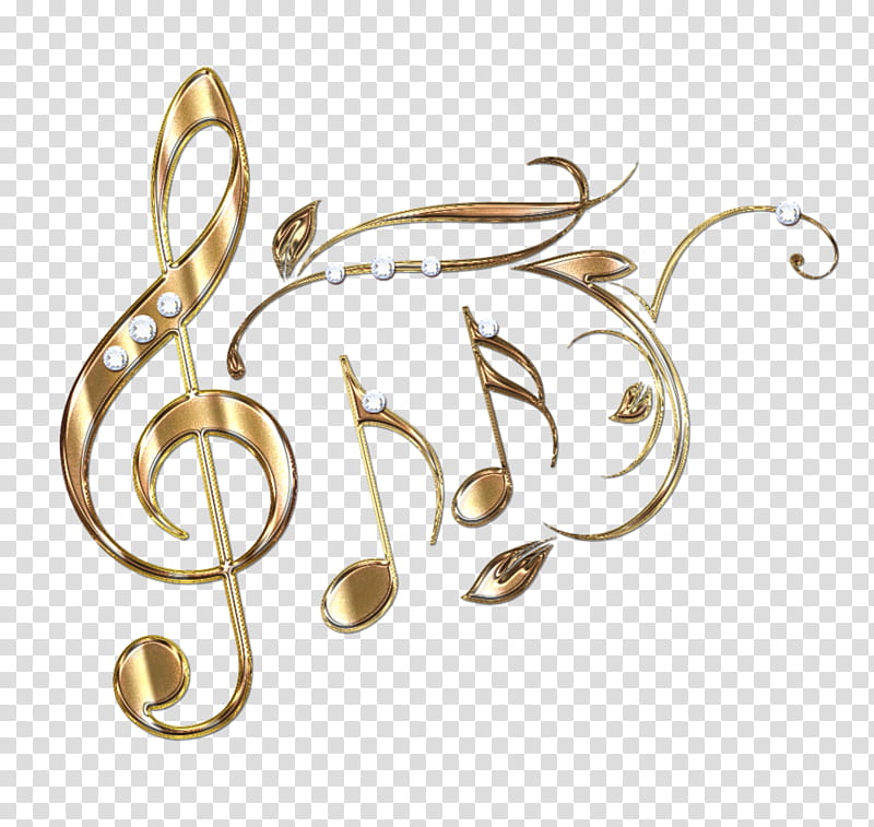 Merry, gold-colored G-clef and notes illustration transparent background PNG clipart