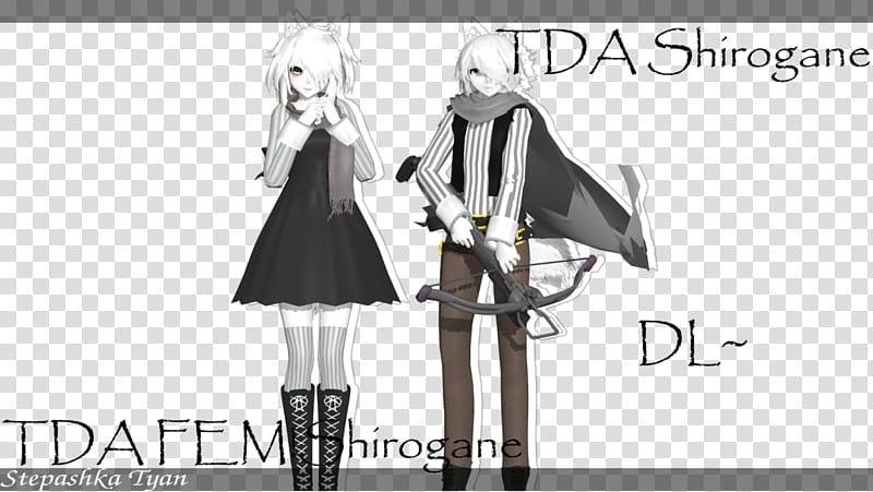 (MMD IS)FEM!Shirogane and Shirogane(test model+DL), black and white male and female anime illustration transparent background PNG clipart