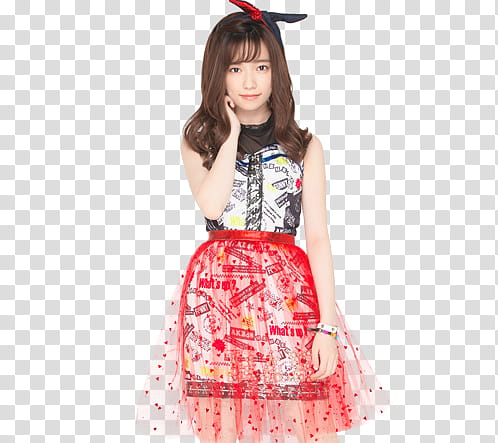 AKB Shimazaki Haruka P, woman wearing white and red sleeveless dress transparent background PNG clipart