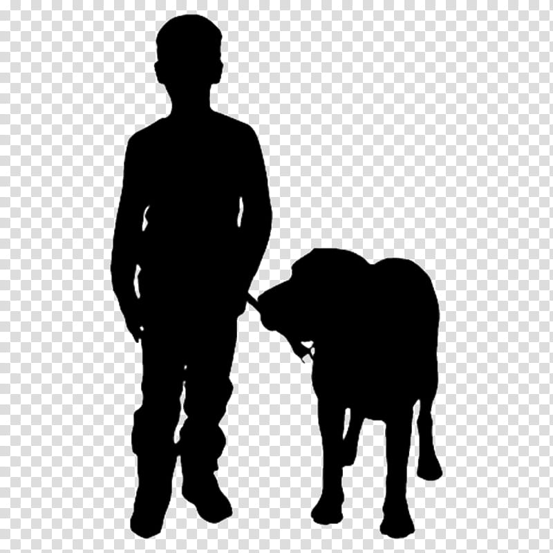 Dog Silhouette, Leash, Standing, Male, Human, Blackandwhite, Gesture, Walking transparent background PNG clipart