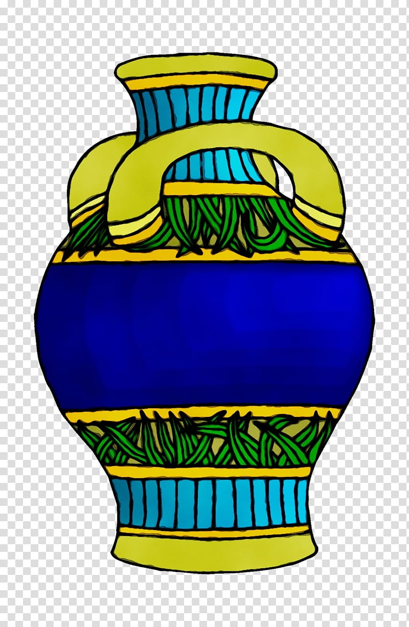 green yellow vase artifact urn, Watercolor, Paint, Wet Ink transparent background PNG clipart