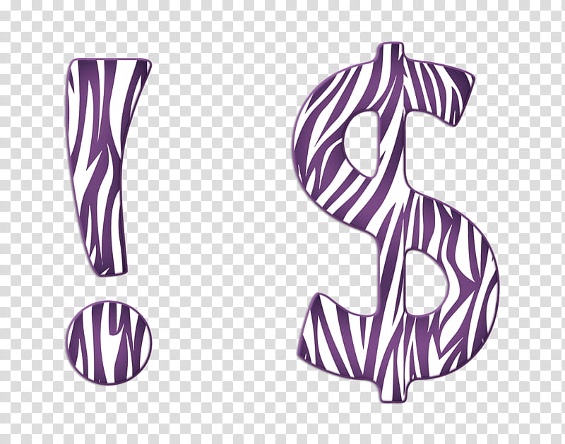 Punctuation Marks Animal Print Design , purple and white zebra print dollar sign illustration transparent background PNG clipart
