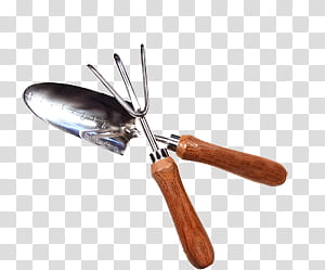 stainless steel wooden handled scoop and fork transparent background PNG clipart