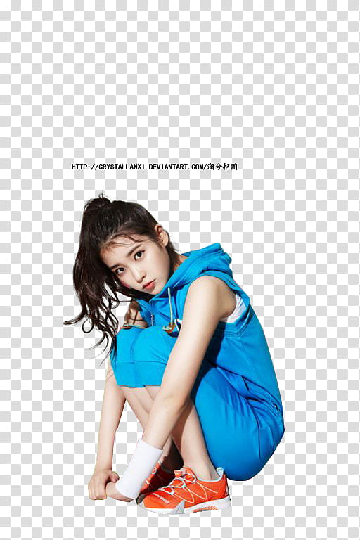 woman squatting down wearing blue sweatsuit transparent background PNG clipart