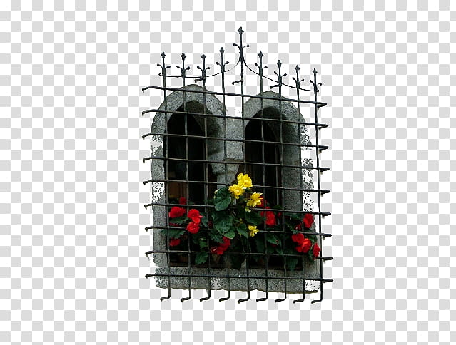 grey metal window fence with flowers transparent background PNG clipart