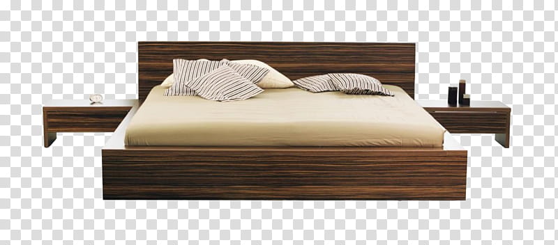 brown wooden bed frame and nighstands transparent background PNG clipart