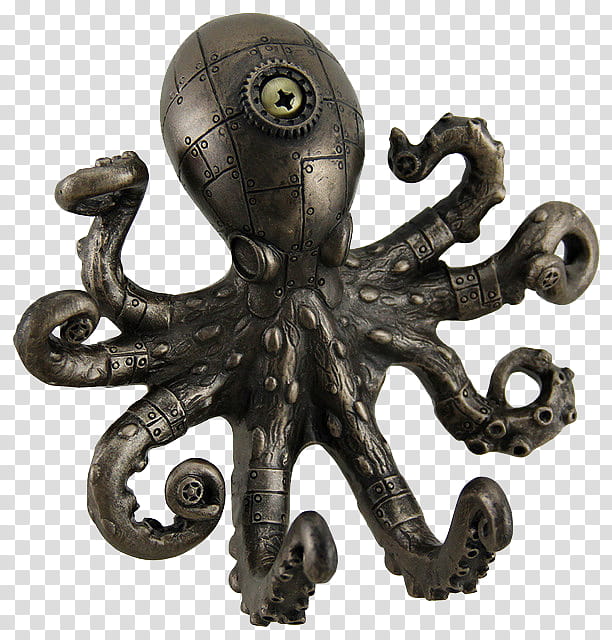 Steampunk, brass octopus figurine transparent background PNG clipart