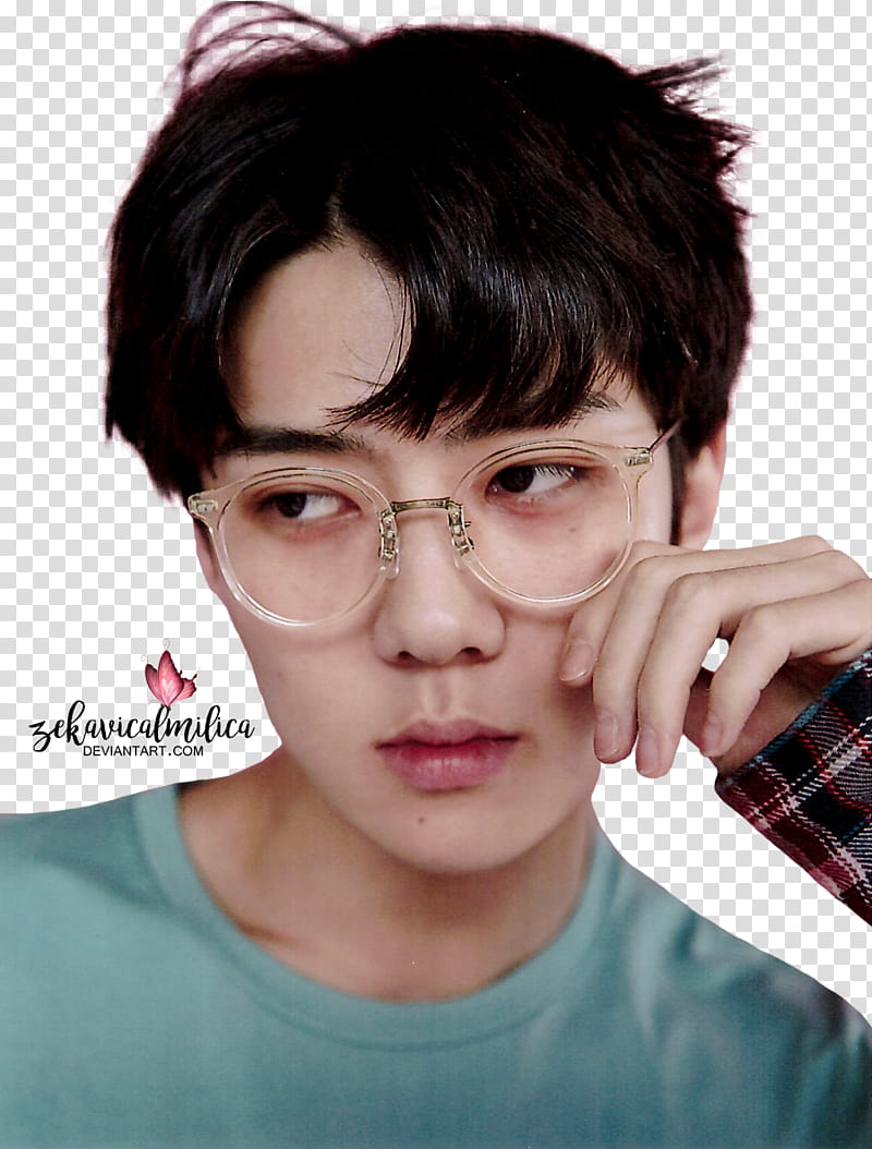 EXO Sehun Lucky One, man in green top wearing eyeglasses transparent background PNG clipart