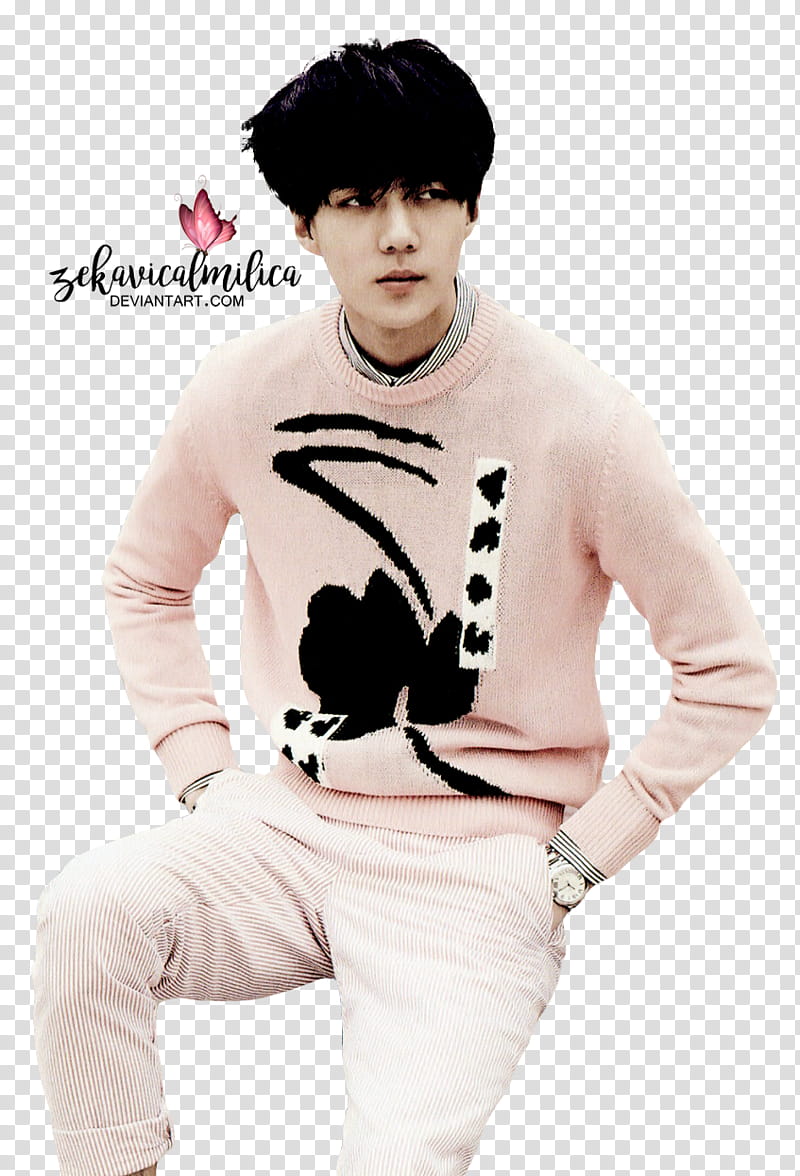 EXO Sehun Love Me Right, pink and white long-sleeved shirt transparent background PNG clipart