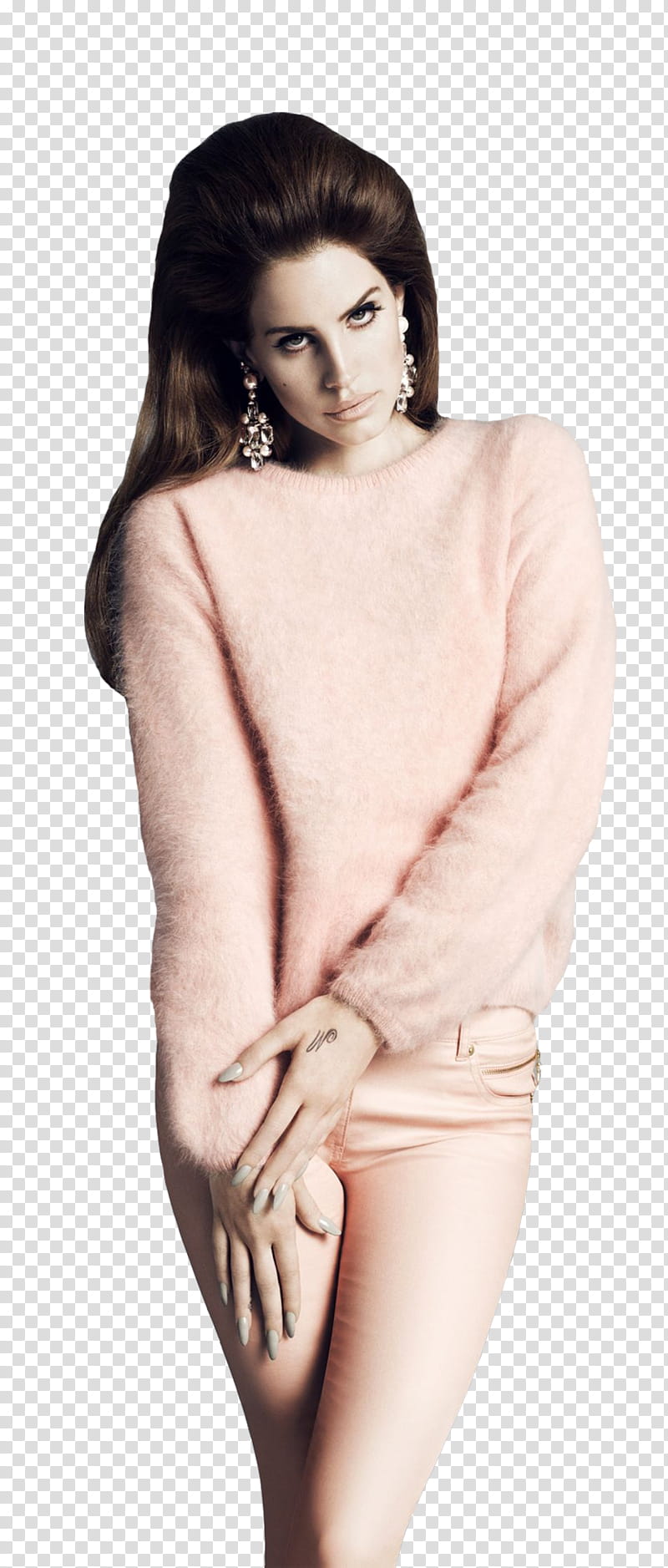 Lana Del Rey , woman standing while joining her hands transparent background PNG clipart