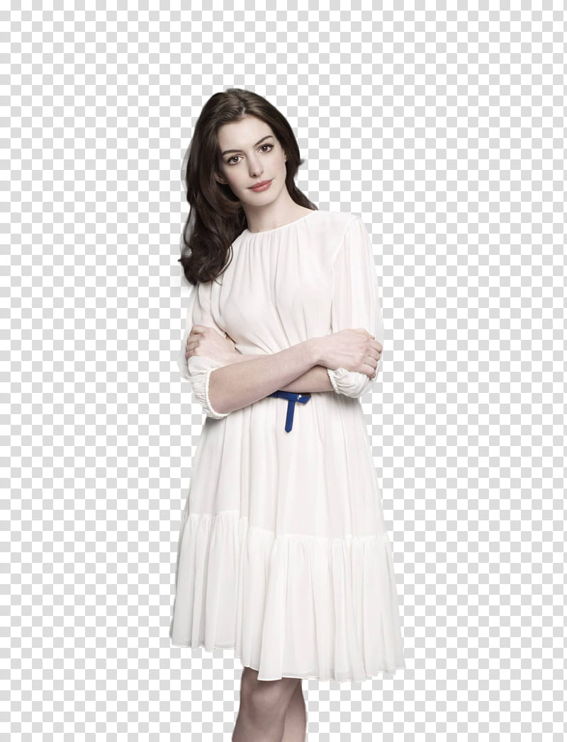 Anne Hathaway, woman wearing white dress transparent background PNG clipart