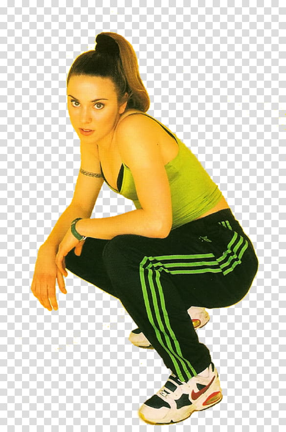 young Melanie C wearing green spaghetti strap top sitting transparent background PNG clipart