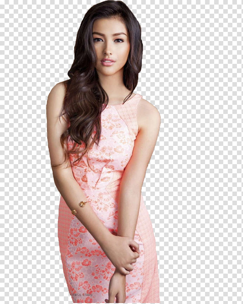 Liza Soberano, smiling Liza Soberano wearing pink floral sleeveless dress while standing transparent background PNG clipart
