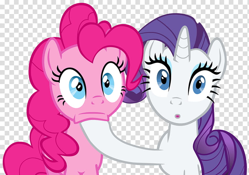 Pinkie Pie and Rarity stunned, two purple and pink My Little Pony characters transparent background PNG clipart