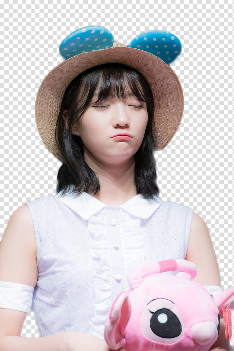 RENDER  S BINNIE OH MY GIRL, woman making faces while holding plush toy transparent background PNG clipart