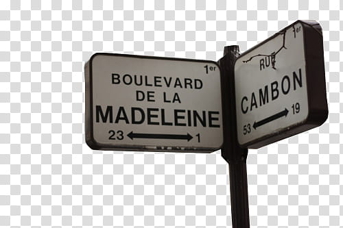 , Boulevard de la Madeleine road sign transparent background PNG clipart