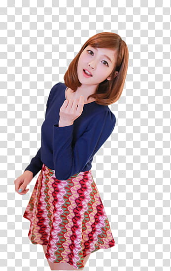 RENDER Ulzzang Girl, woman wearing blue long-sleeved shirt and multicolored skirt transparent background PNG clipart