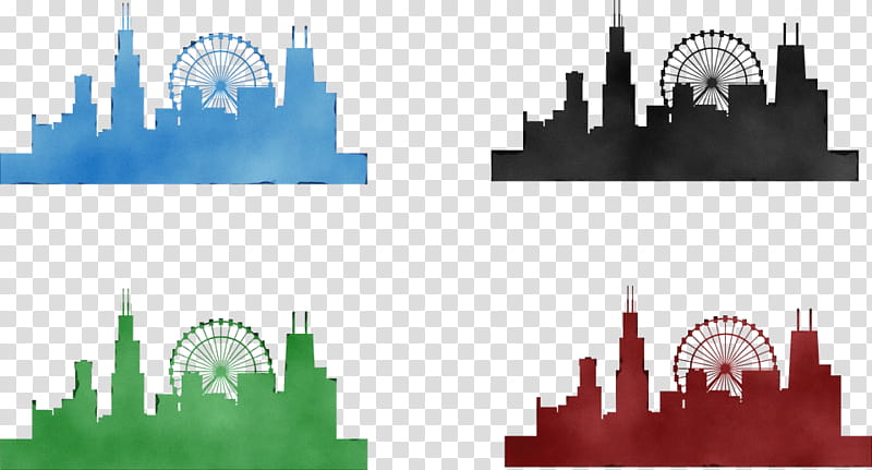 City Skyline Silhouette, Watercolor, Paint, Wet Ink, Chicago, Drawing, Cityscape, Latar Langit transparent background PNG clipart