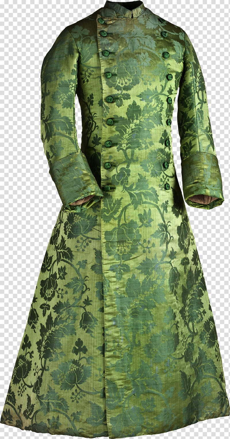 Man Coat II, green floral long-sleeved long dress transparent background PNG clipart