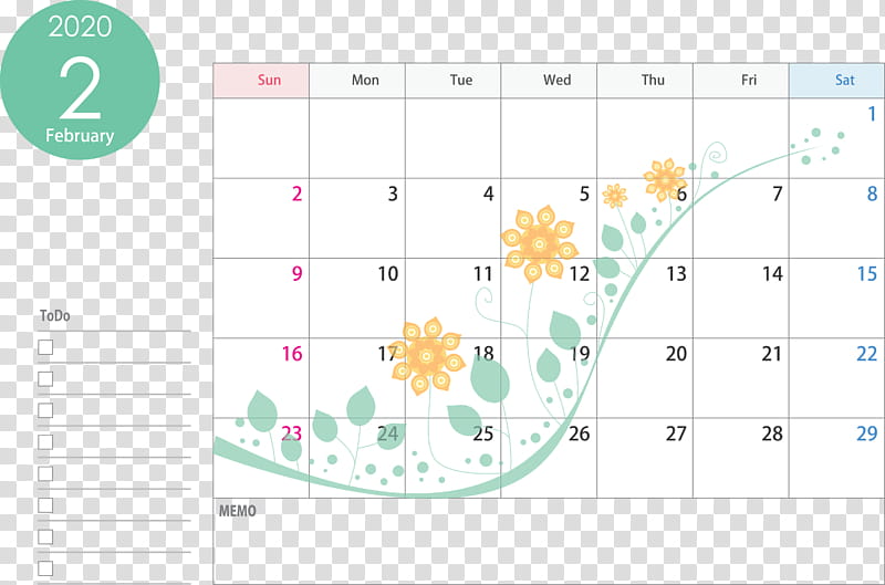 February 2020 Calendar February 2020 Printable Calendar 2020 Calendar, Text, Green, Line, Diagram, Circle, Games transparent background PNG clipart