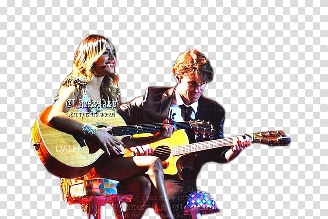 Violetta Live, man and woman playing guitar on stage transparent background PNG clipart