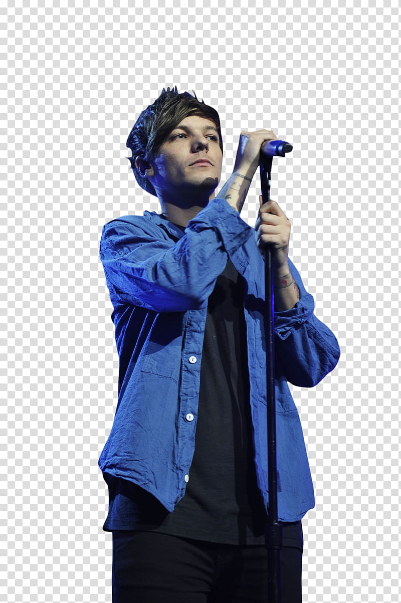 One Direction , Louis Tomlinson holding microphone with stand transparent background PNG clipart