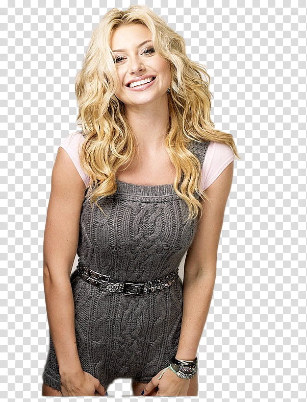 Elosin Michalka , smiling woman wearing white and grey top transparent background PNG clipart