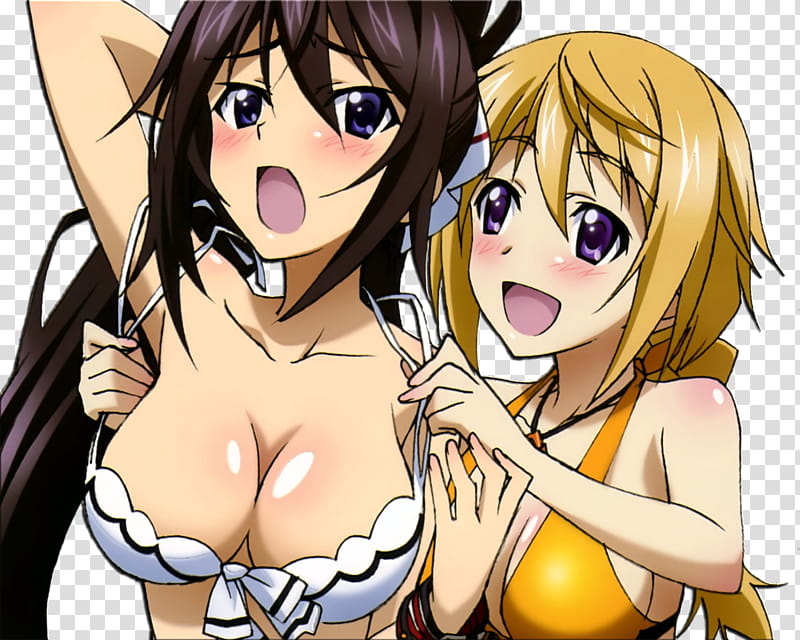Anime Girls Bikini, two black and yellow haired female anime characters illustration transparent background PNG clipart