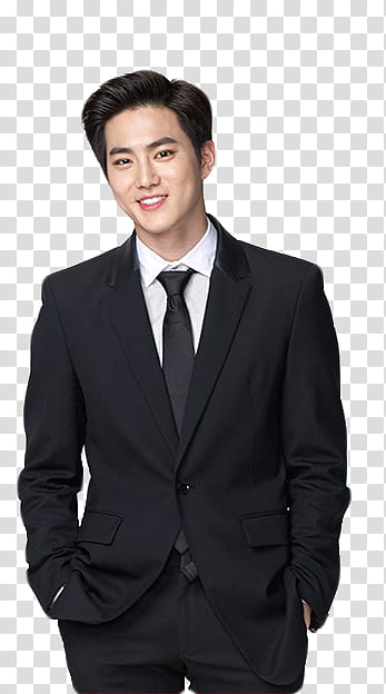 EXO, smiling man in black suit transparent background PNG clipart