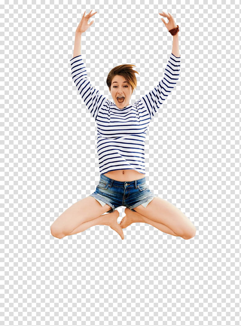 Shialene Woodley , woman wearing black and white striped top jumping transparent background PNG clipart