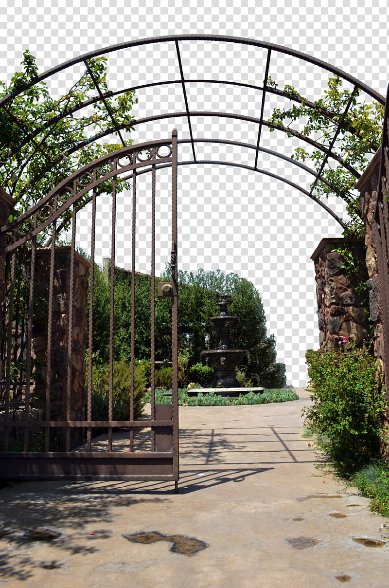 Iron Garden Gate , black steel gate opened transparent background PNG clipart