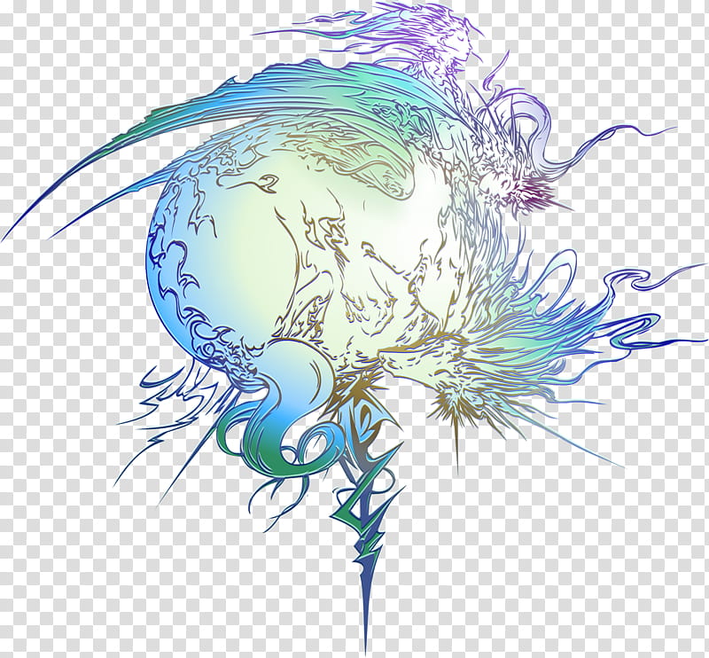 Final Fantasy XIII logo, green and purple dragon transparent background PNG clipart