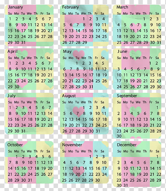 Cool Calendars , teal and pink hearts calendar transparent background PNG clipart