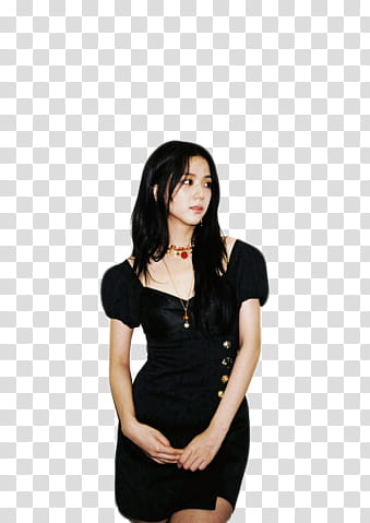 JISOO BLACKPINK, woman wearing black scoop-neck dress transparent background PNG clipart