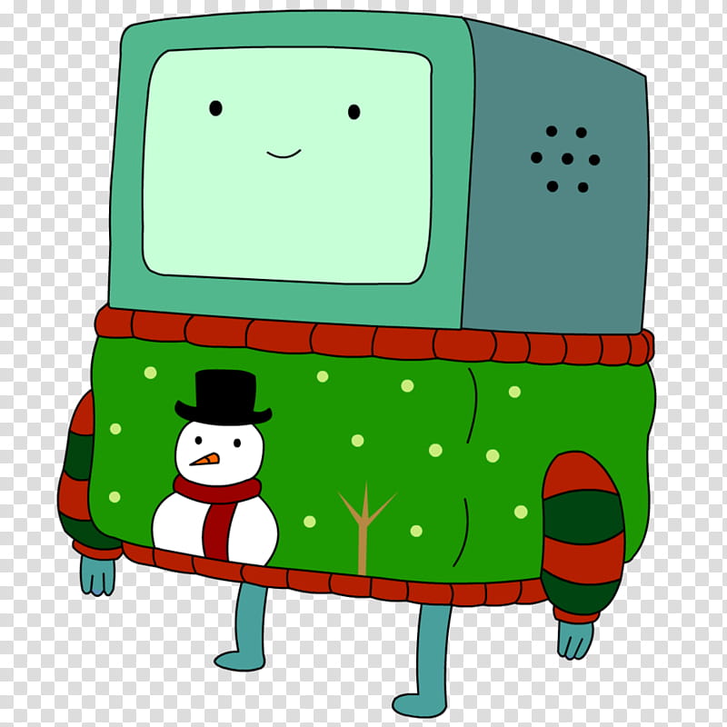 Nuevo de nes de BMO, green CRT TV with snowman jacket transparent background PNG clipart