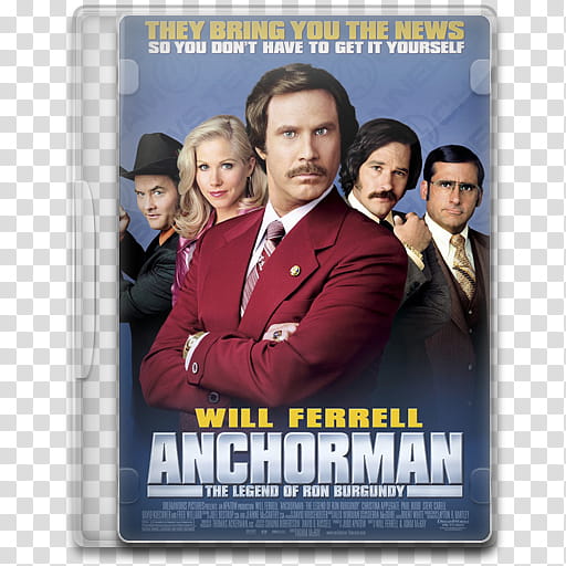 Movie Icon , Anchorman, The Legend of Ron Burgundy, Will Ferrel Anchorman The Lgend of Ron Burgundy movie case transparent background PNG clipart